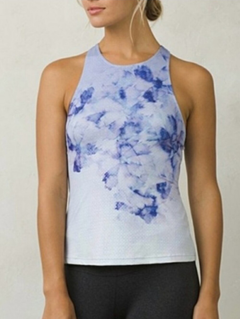Prana Light Blue Purple Floral High-Neck Tank Size Small